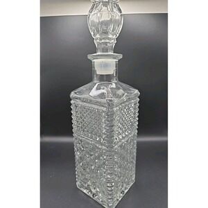 Vintage Crystal Liquor Decanter Diamond Cut Pattern Sealed Top GLASS 13" Tall EC